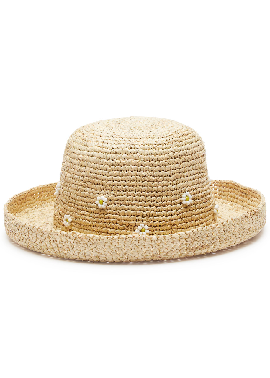 Lack Of Color Daisy Cruiser Embellished Raffia Hat In Natural