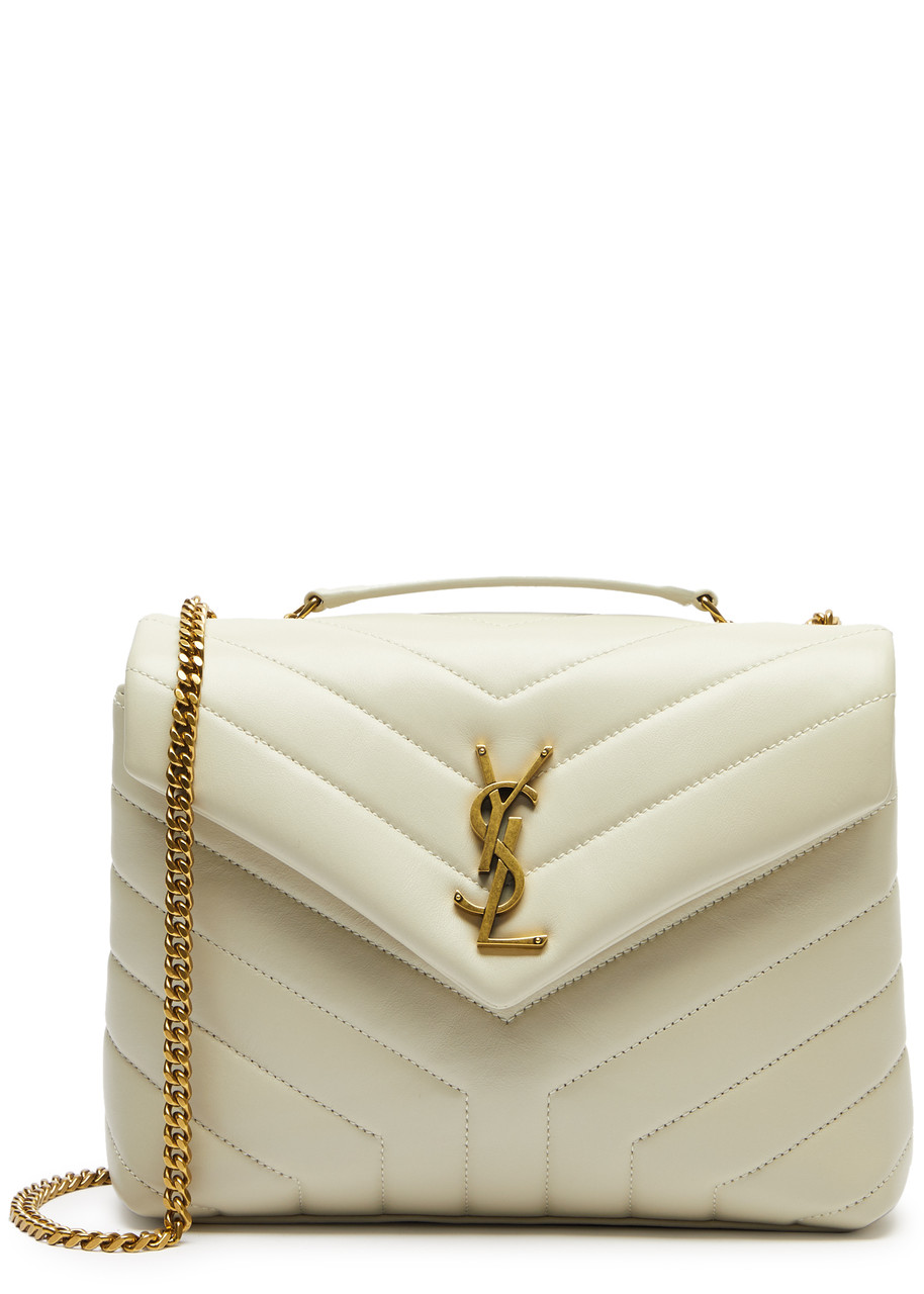 Saint Laurent Loulou Small Leather Shoulder Bag, Leather Bag, White - One Size