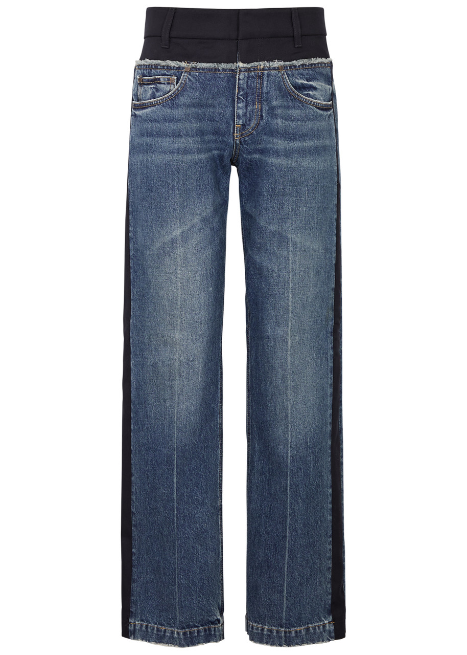 Stella Mccartney Panelled Twill And Denim Jeans In Blue