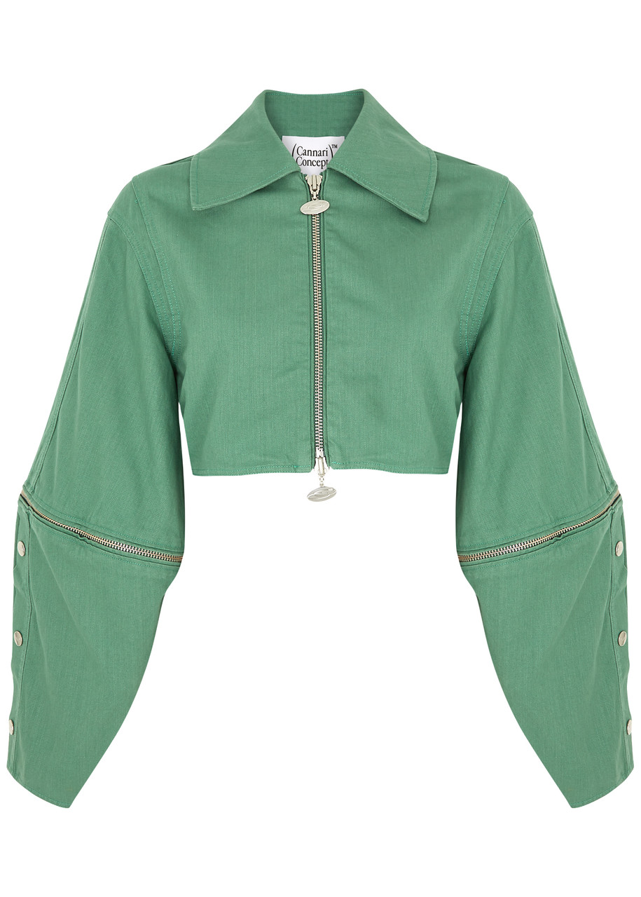 Cannari Concept Cropped Cotton-twill Jacket In Green
