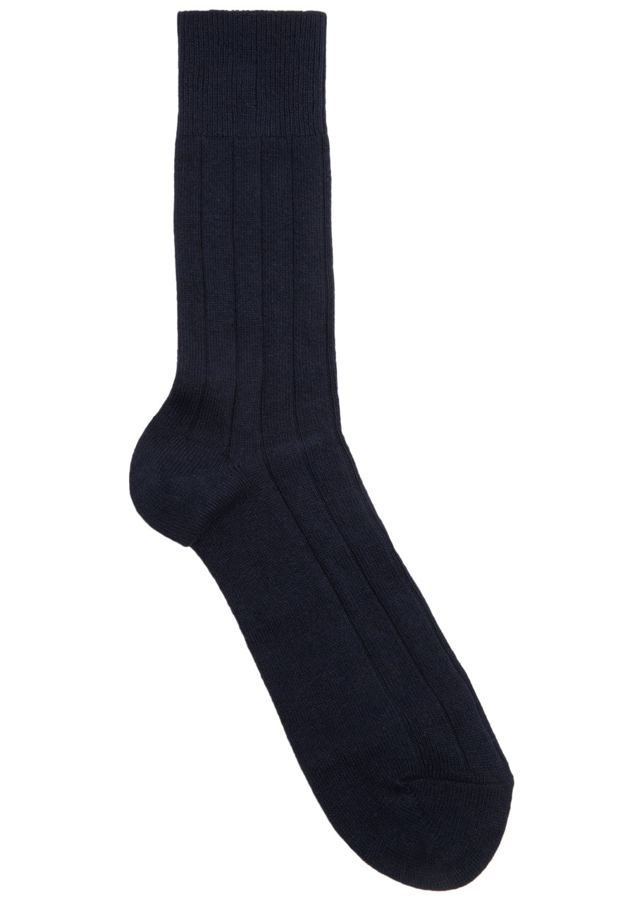 Falke Lhasa Ribbed Wool-blend Socks In Navy