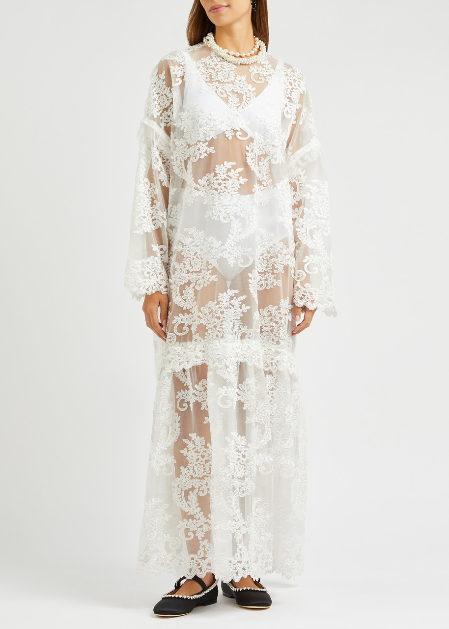  Simone Rocha Embroidered Tulle Maxi Dress - Ivory - 10 