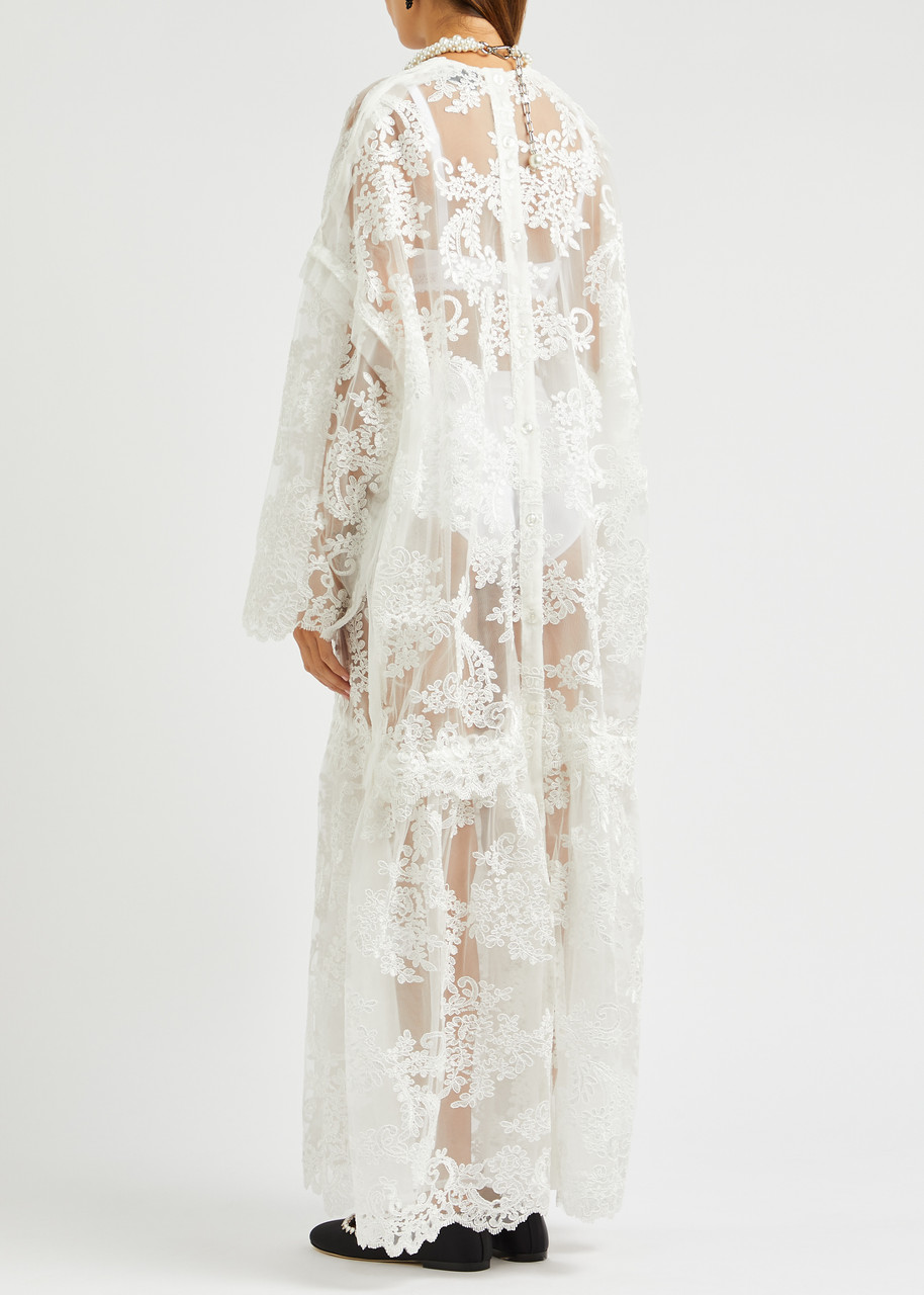  Simone Rocha Embroidered Tulle Maxi Dress - Ivory - 10 