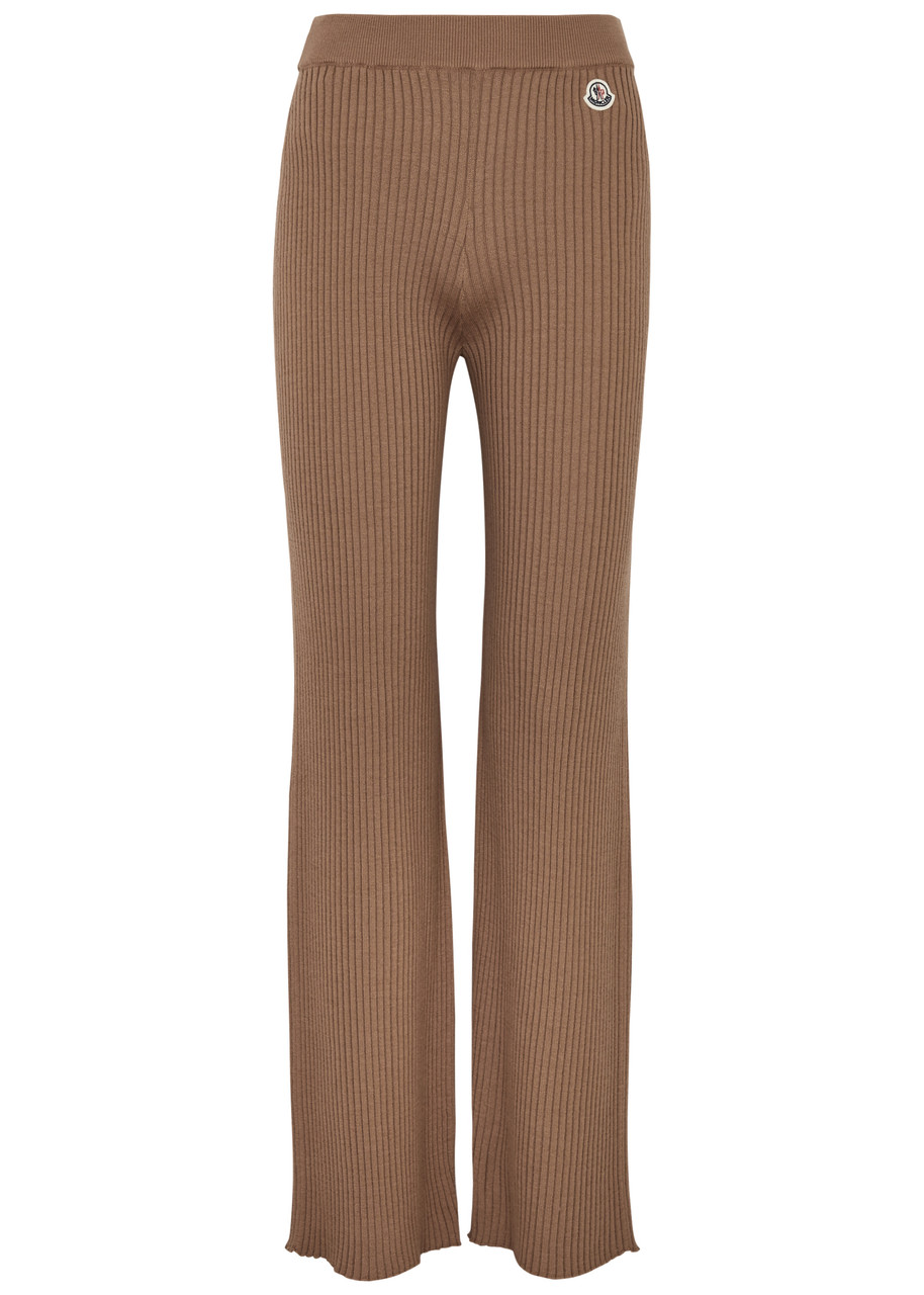 Moncler Ribbed Wool-blend Trousers In Beige