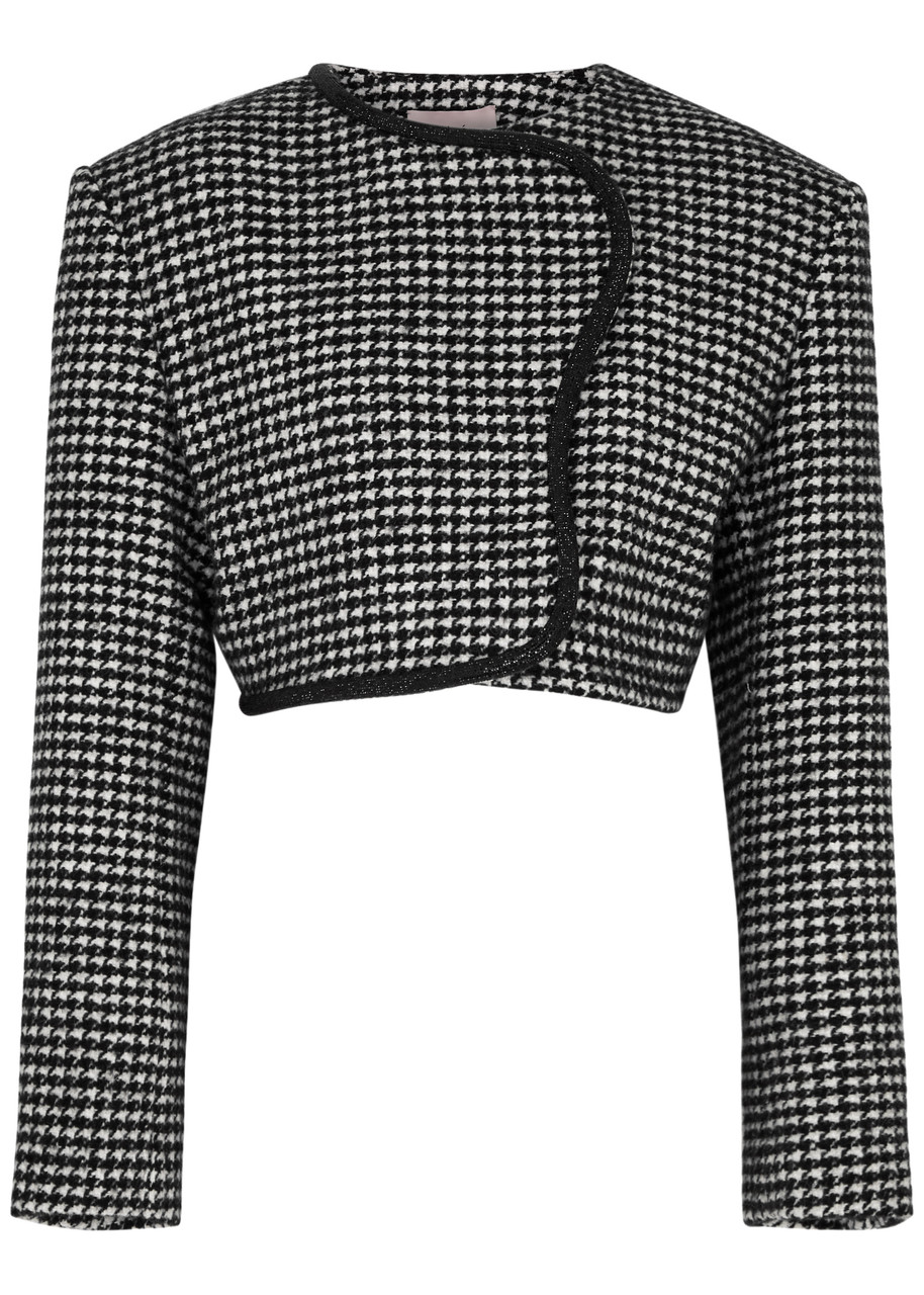 Nue Studio Houndstooth Cropped Wool-blend Blazer In Black And White