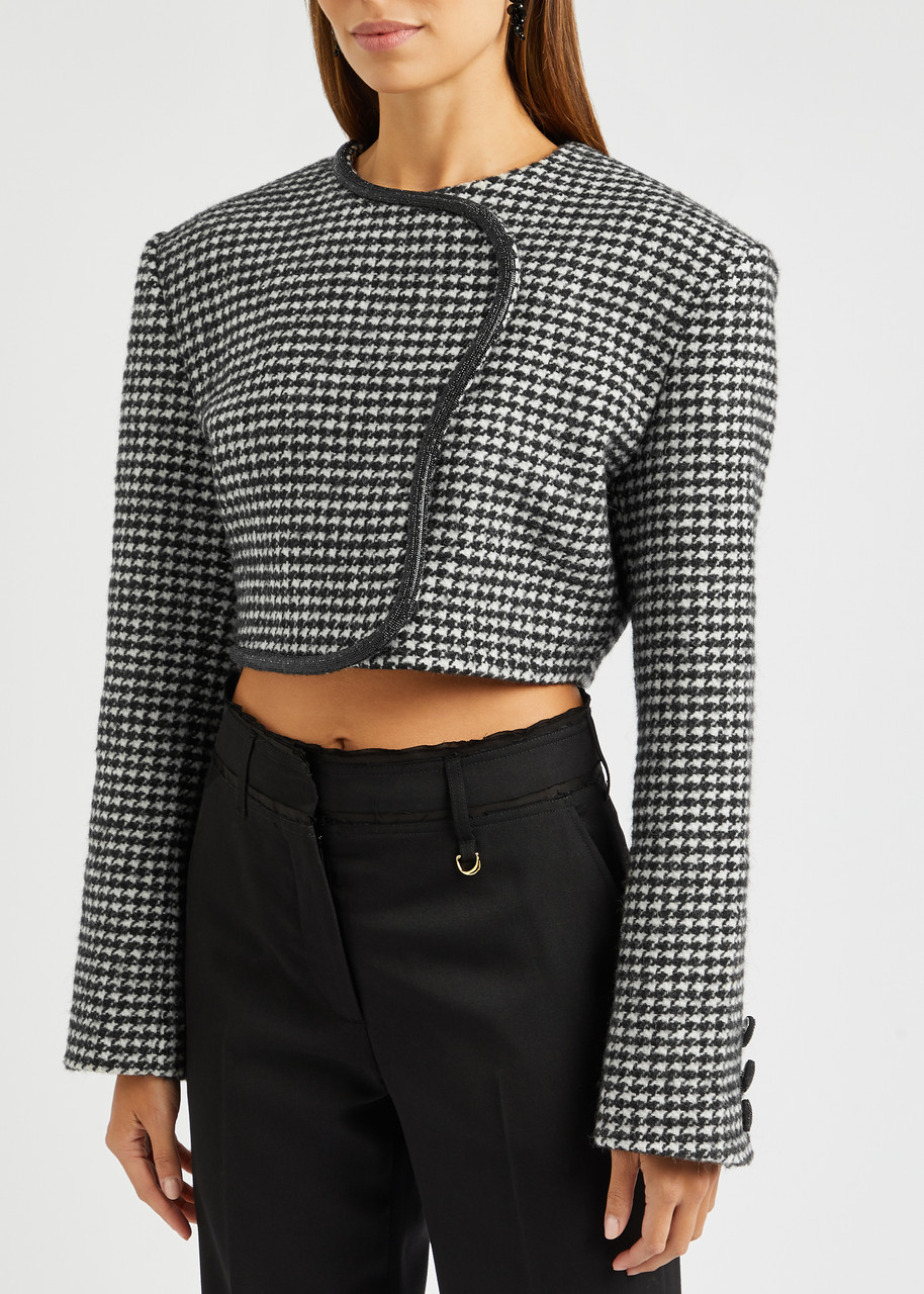  Nue Studio Houndstooth Cropped Wool-blend Blazer - Black And White - 10 
