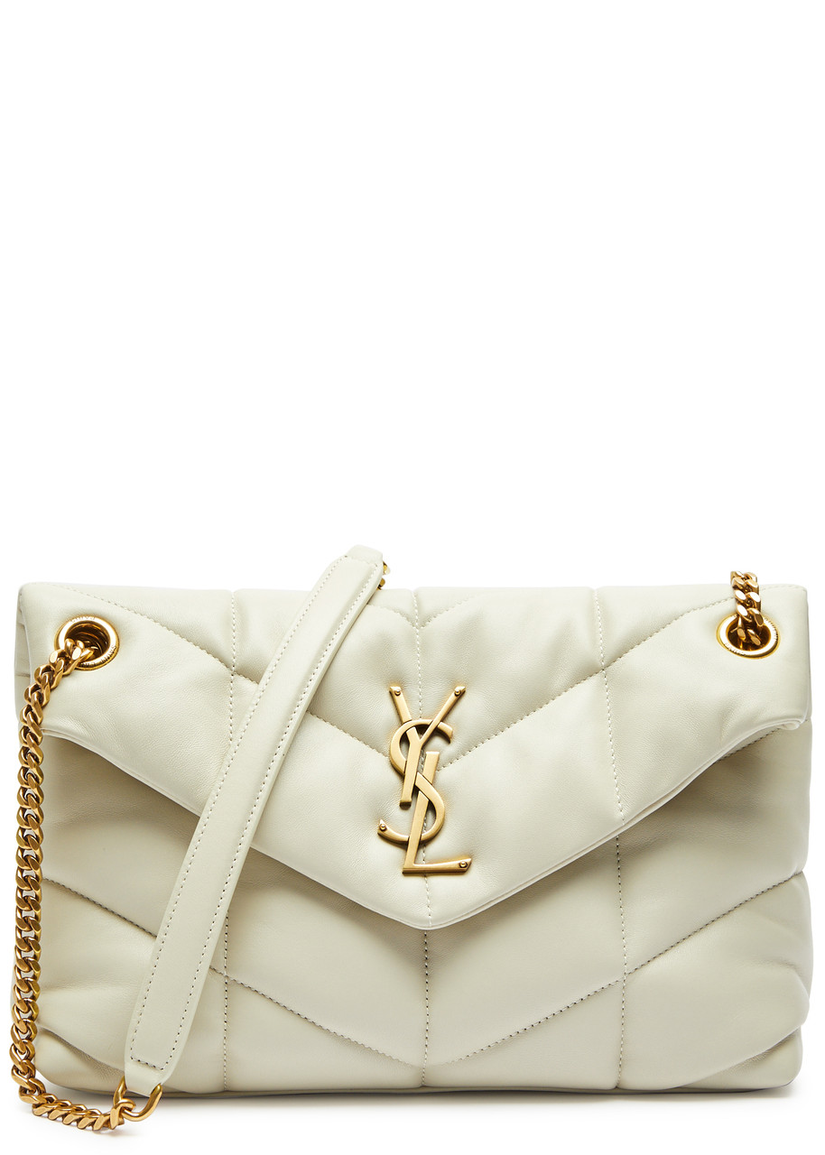 Saint Laurent - Women's White Quilted Leather Lou Puffer Small Shoulder Bag - Adjustable Chain Strap - One Size