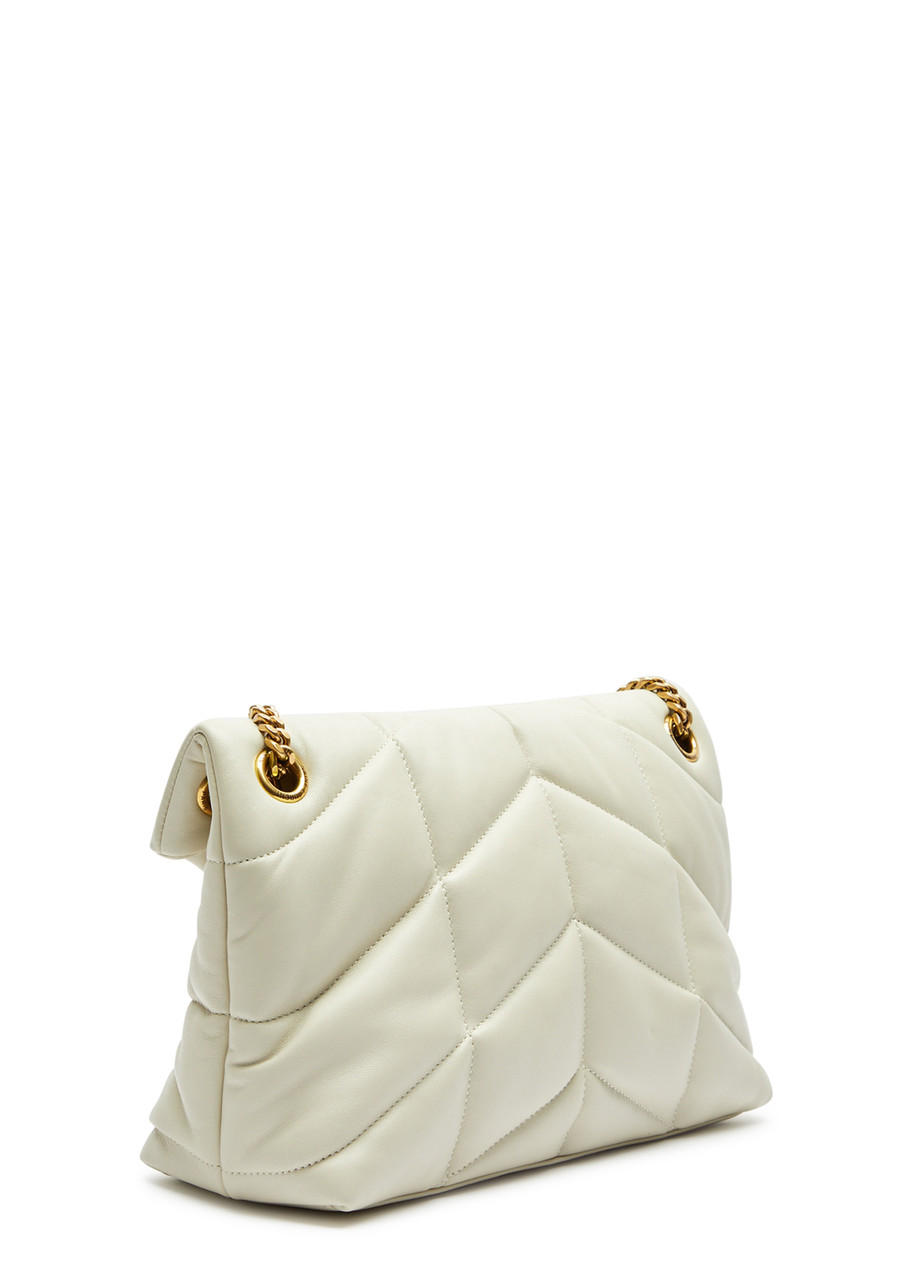  Saint Laurent - Women's White Quilted Leather Lou Puffer Small Shoulder Bag - Adjustable Chain Strap - One Size 