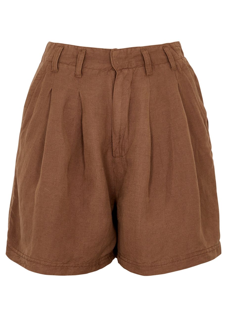 Free People Calla Linen-blend Shorts In Chocolate