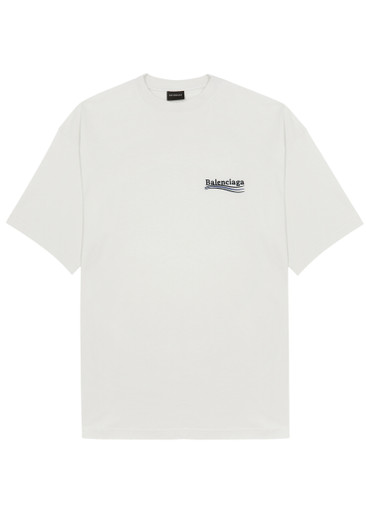 BALENCIAGA Political logo cotton T-shirt | Harvey Nichols