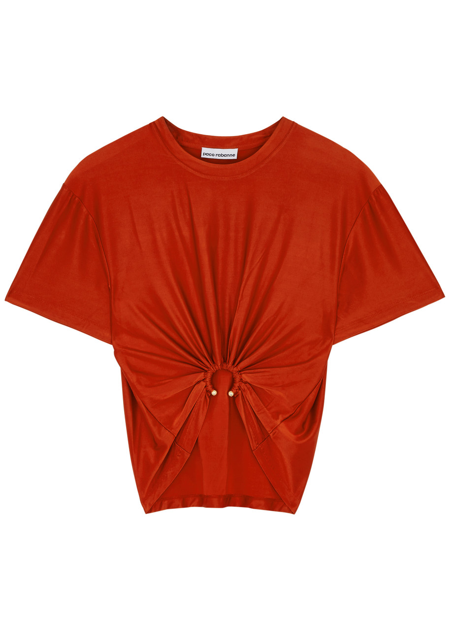 Rabanne Ruched Cropped Stretch-jersey T-shirt - Red - 40 (UK 12 / M)