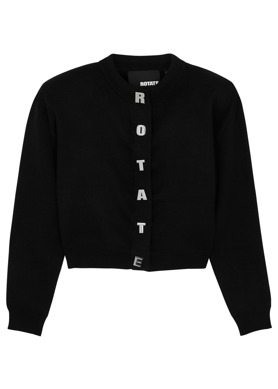 Shop Rotate Birger Christensen Logo Cotton-blend Cardigan In Black