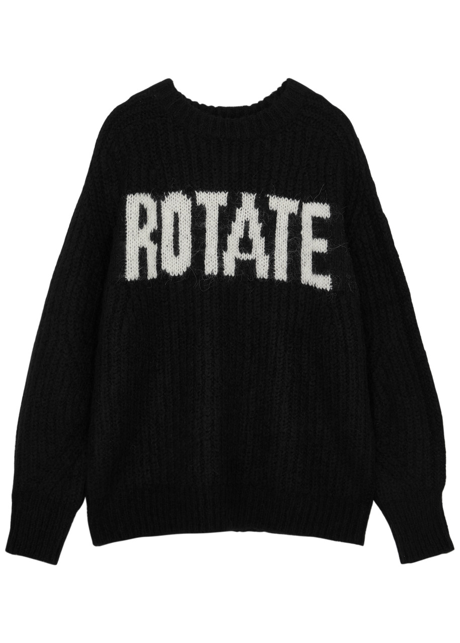 Rotate Birger Christensen Logo-intarsia Wool-blend Jumper In Black