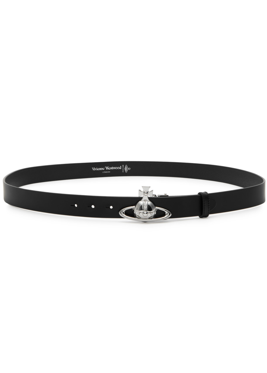 Vivienne Westwood Orb Leather Belt In Black And Silver