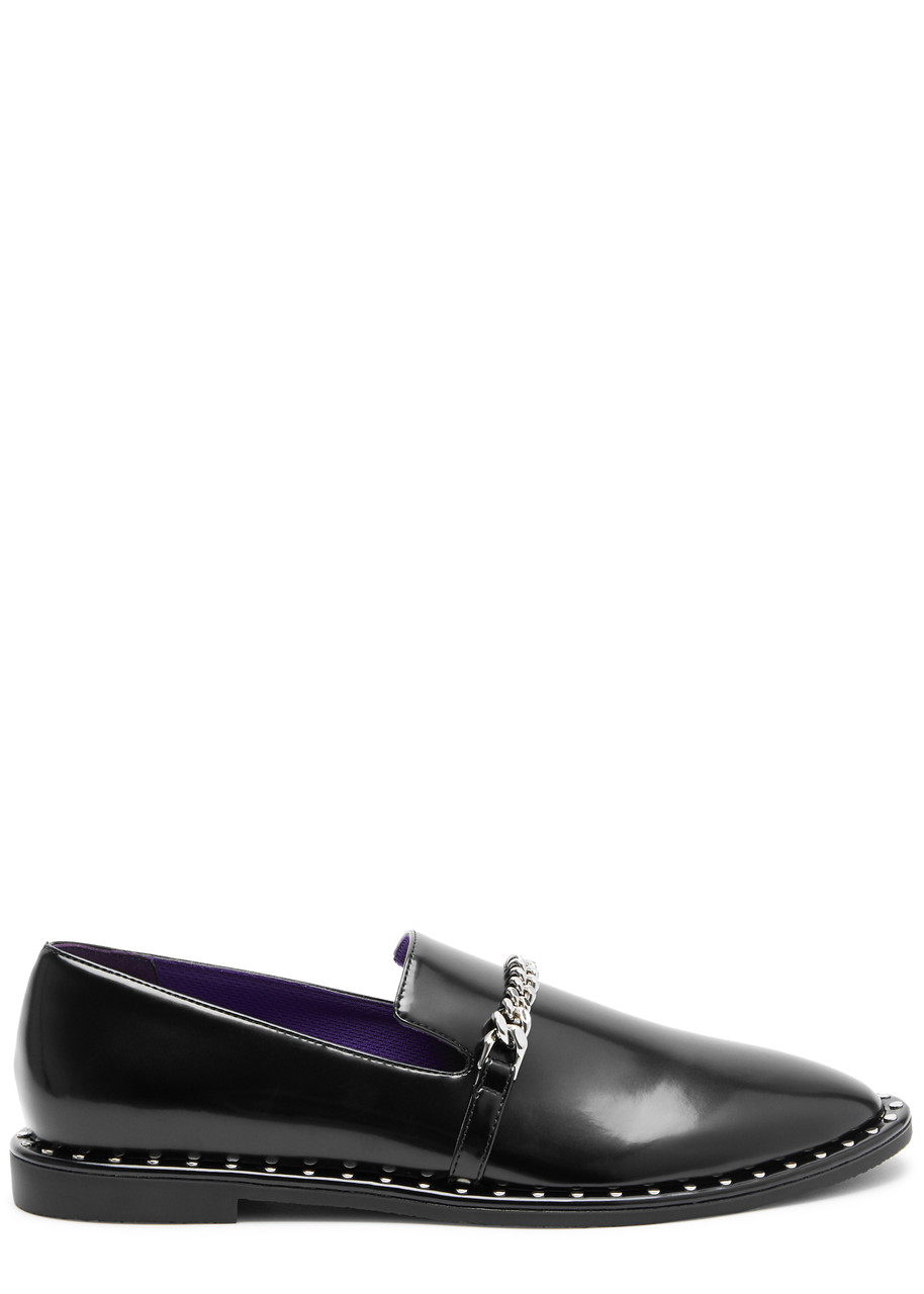 Shop Stella Mccartney Falabella Faux Leather Loafers In Black