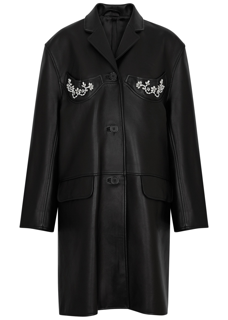 Simone Rocha Crystal and Faux Pearl-embellished Leather Coat - Black - M