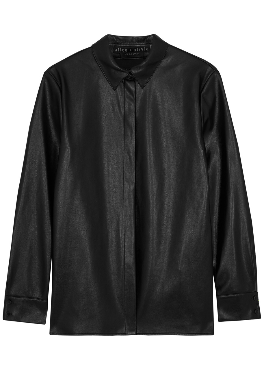 Alice And Olivia Willa Faux Leather Shirt In Black