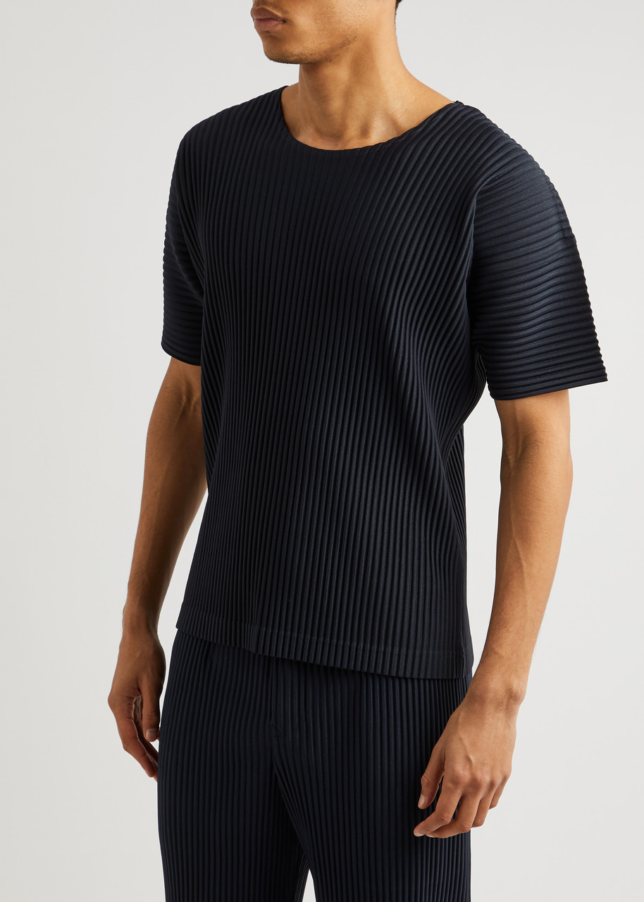 Issey Miyake Basic Pleated T-shirt In Navy