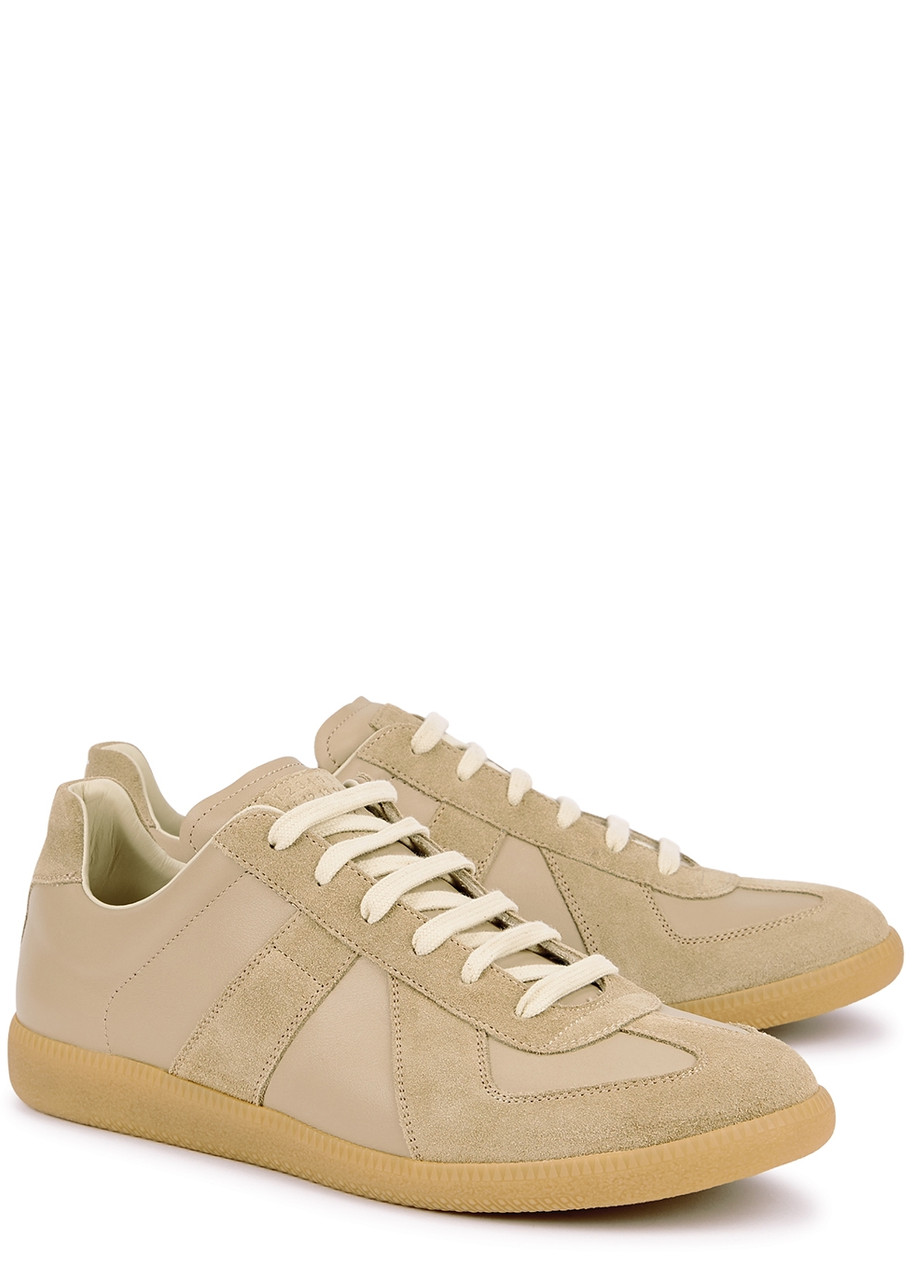 Shop Maison Margiela Replica Leather Sneakers In Beige