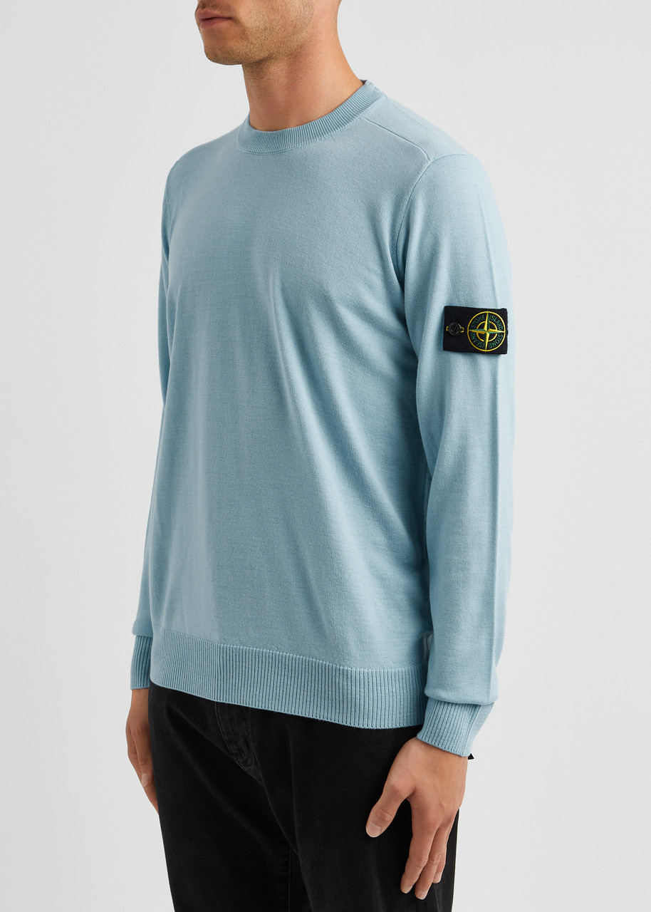  Stone Island Logo Cotton Jumper - Light Blue - S 