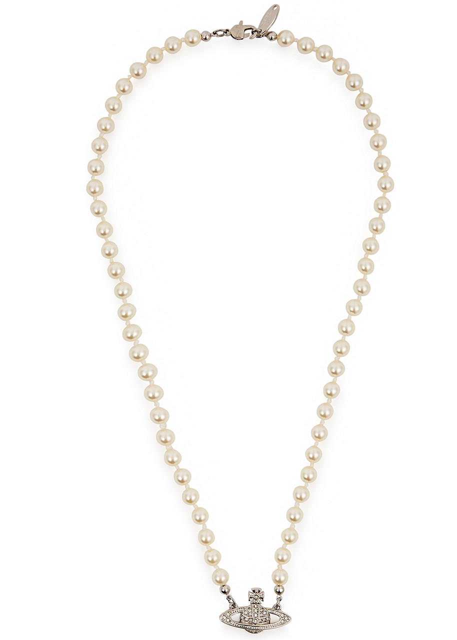 Vivienne Westwood Mini Bas Relief Faux Pearl Necklace In Metallic