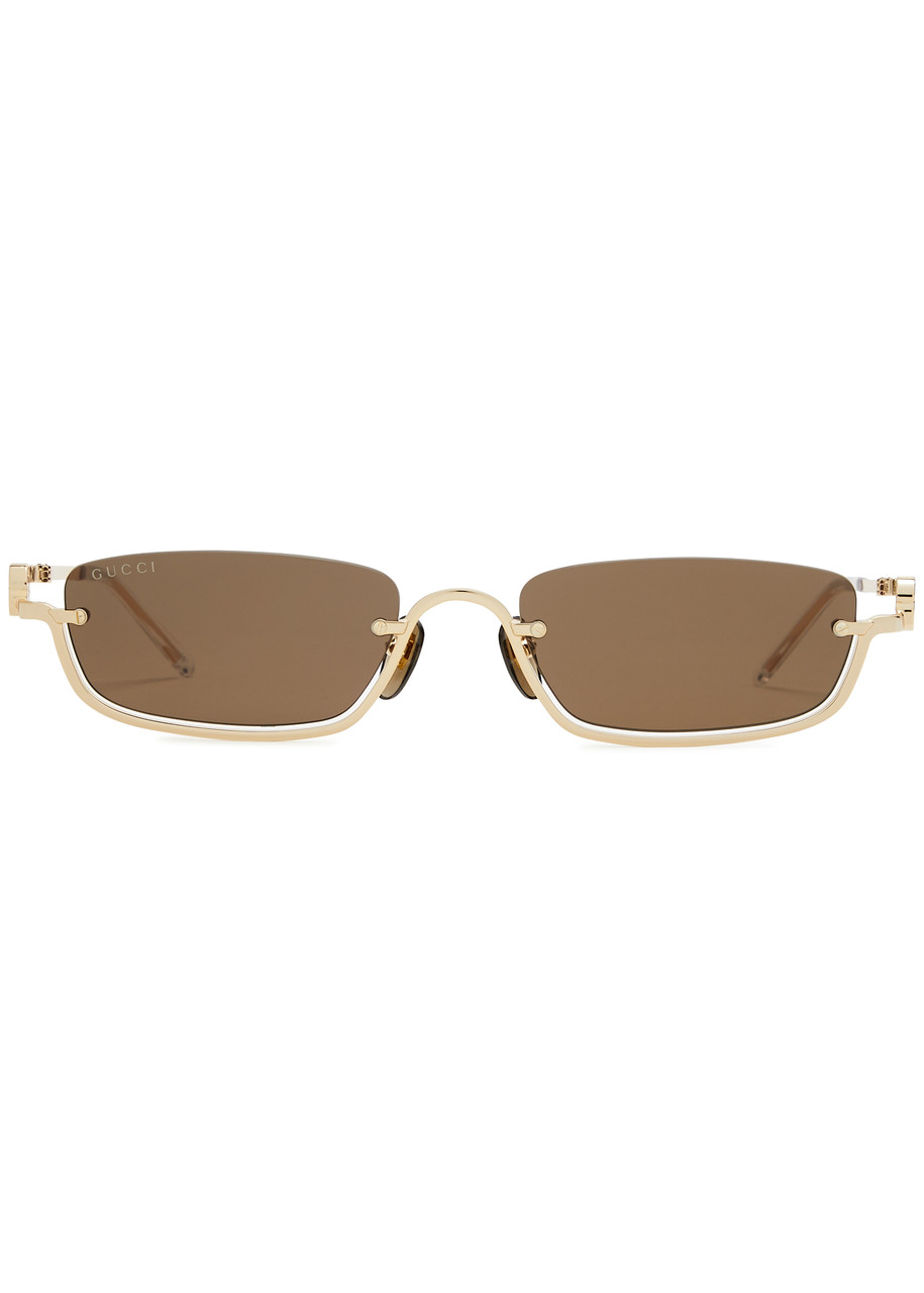  Gucci Narrow Rectangle-frame Sunglasses - Gold 