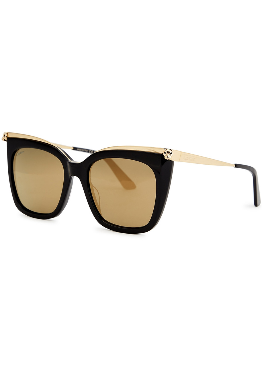 Cartier Panthère Black Oval Frame Sunglasses, Sunglasses, Gold Tone