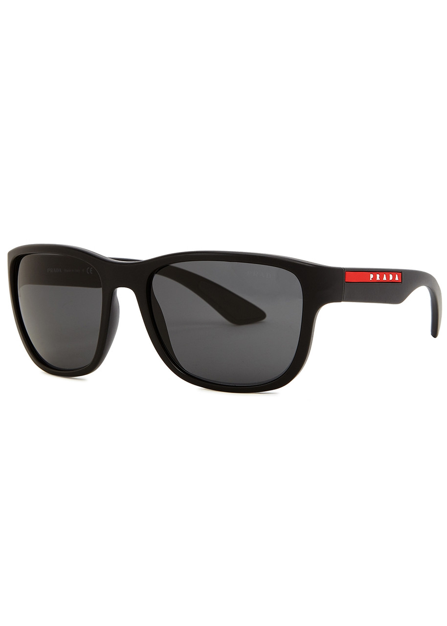 Prada Linea Rossa - Square-frame Sunglasses Matte, Black, Designer-stamped Grey Lenses, Designer Plaque at Arms, 100% UV Protection