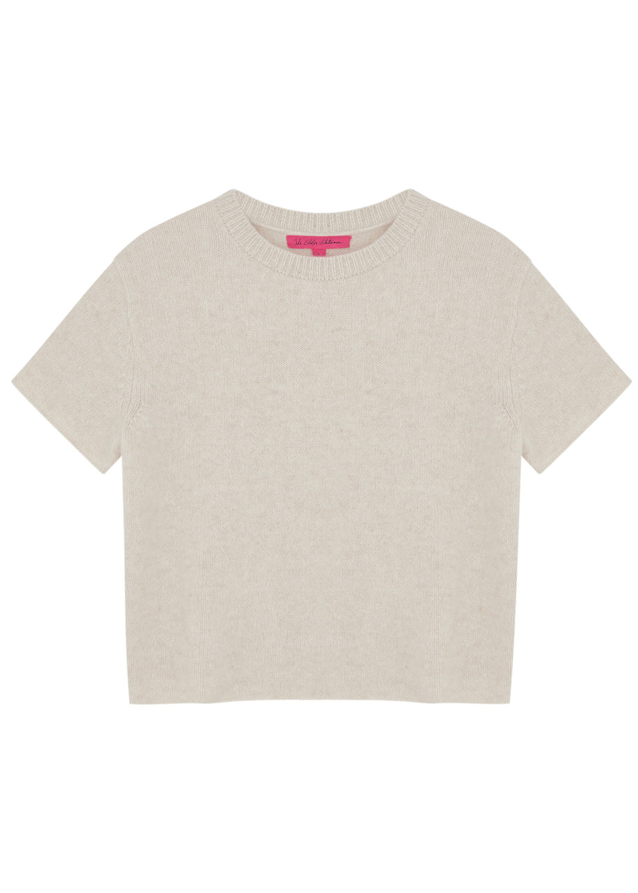 The Elder Statesman Cropped Cashmere T-shirt In White
