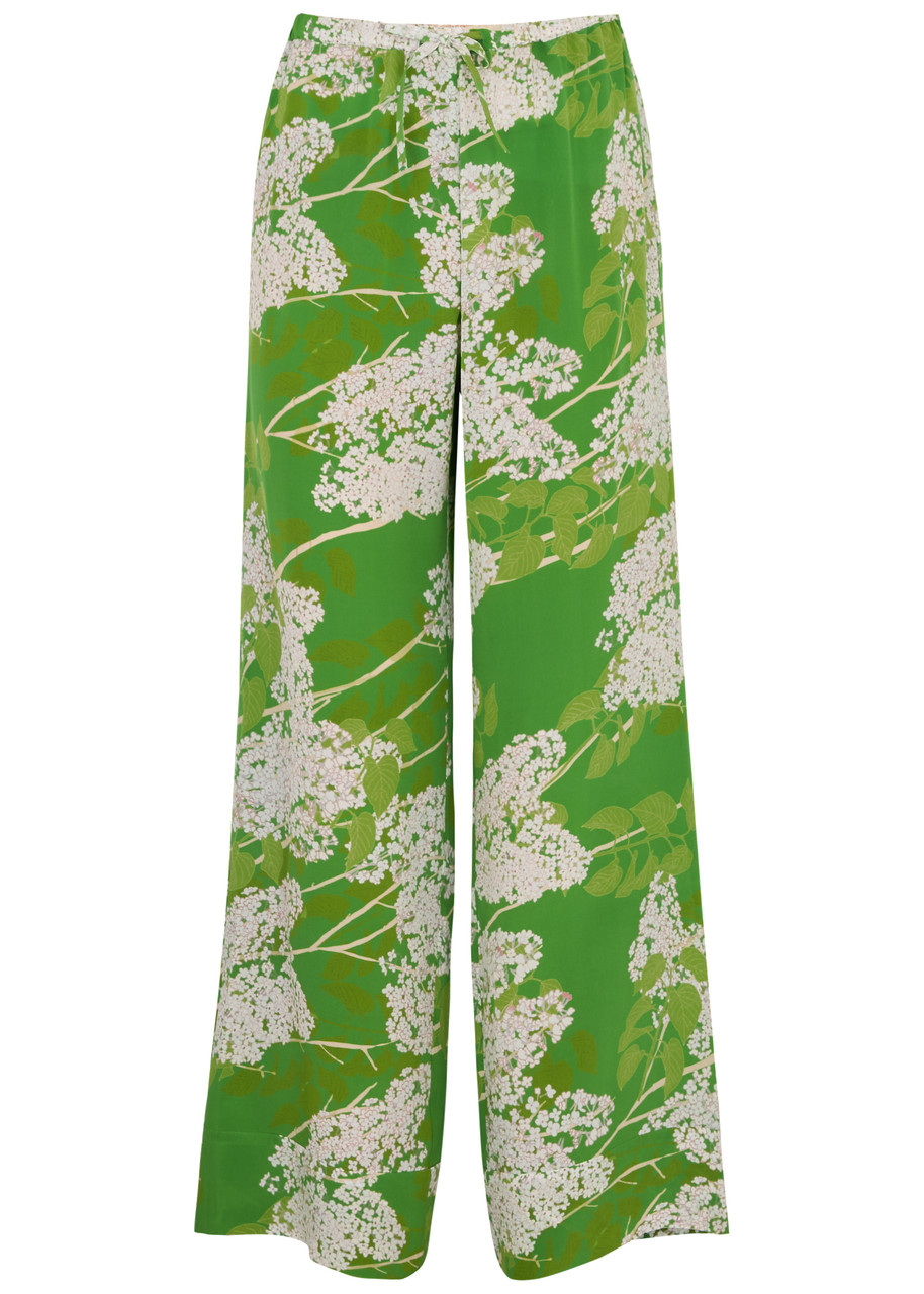 Bernadette Louis Floral-print Silk Crepe De Chine Trousers In Green