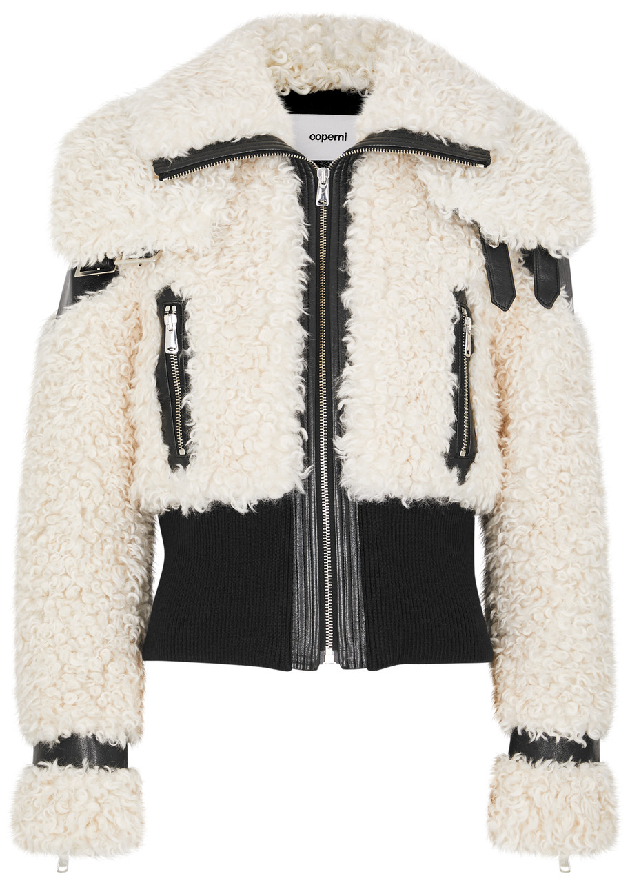 Coperni Panelled Faux Shearling Aviator Jacket - White And Black - 14