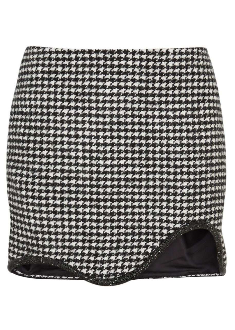 Nue Studio Houndstooth Wool-blend Mini Skirt In Black And White