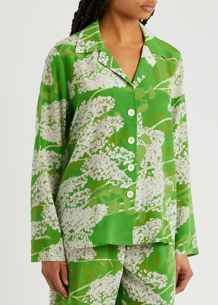 Shop Bernadette Louis Floral-print Silk Crepe De Chine Blouse In Green