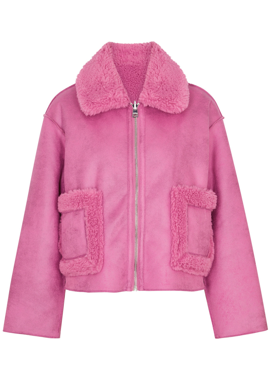 Jakke Vera Reversible Faux Leather Aviator Jacket - Bright Pink - M