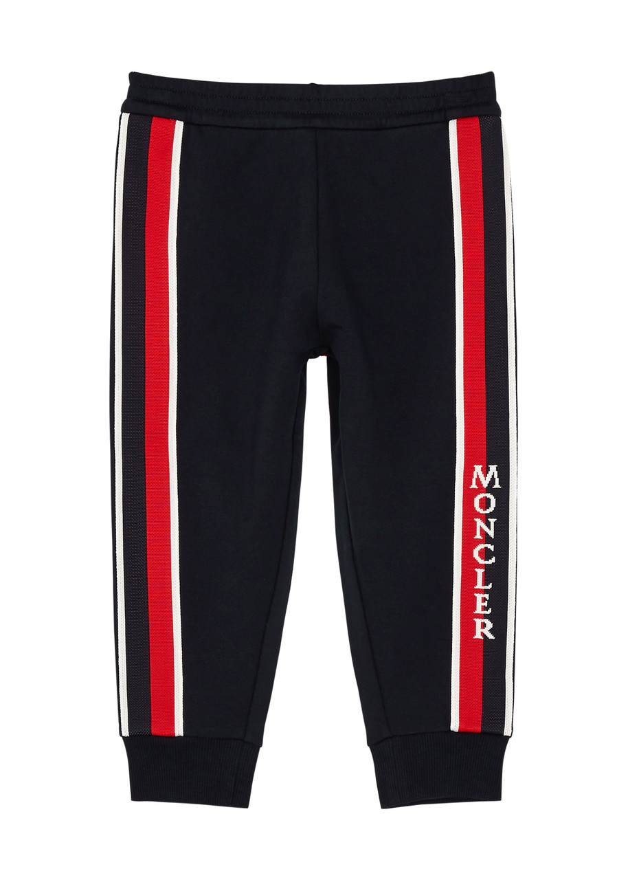 Moncler Kids Striped Logo Stretch-cotton Sweatpants In Navy & Other