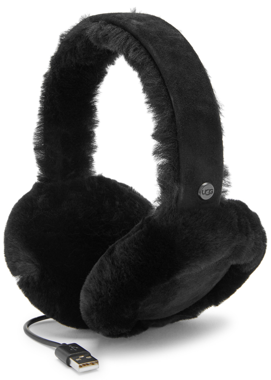 Ugg Shearling Trimmed Suede Bluetooth Earmuffs , Hats, Black