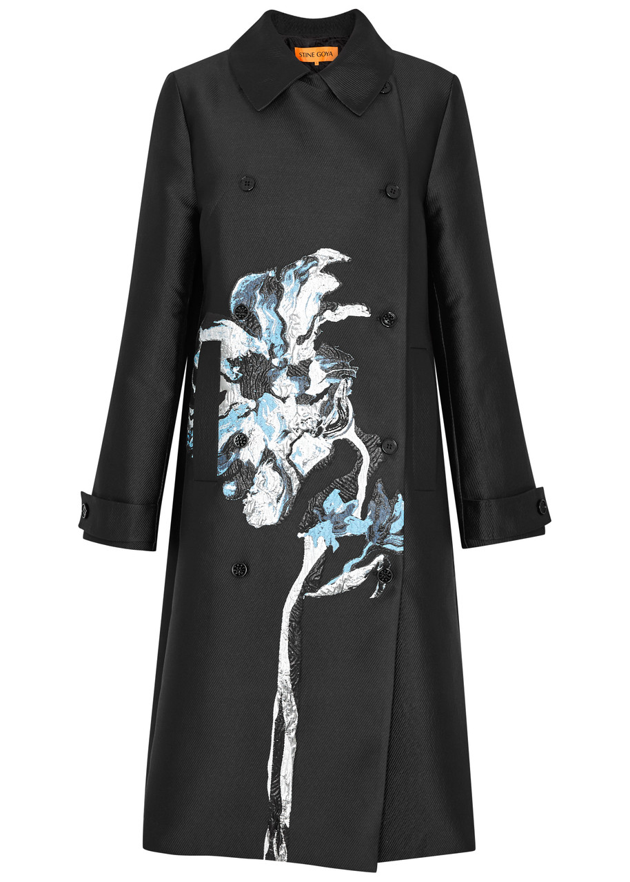 Stine Goya Wessi Floral-jacquard Twill Coat In Black