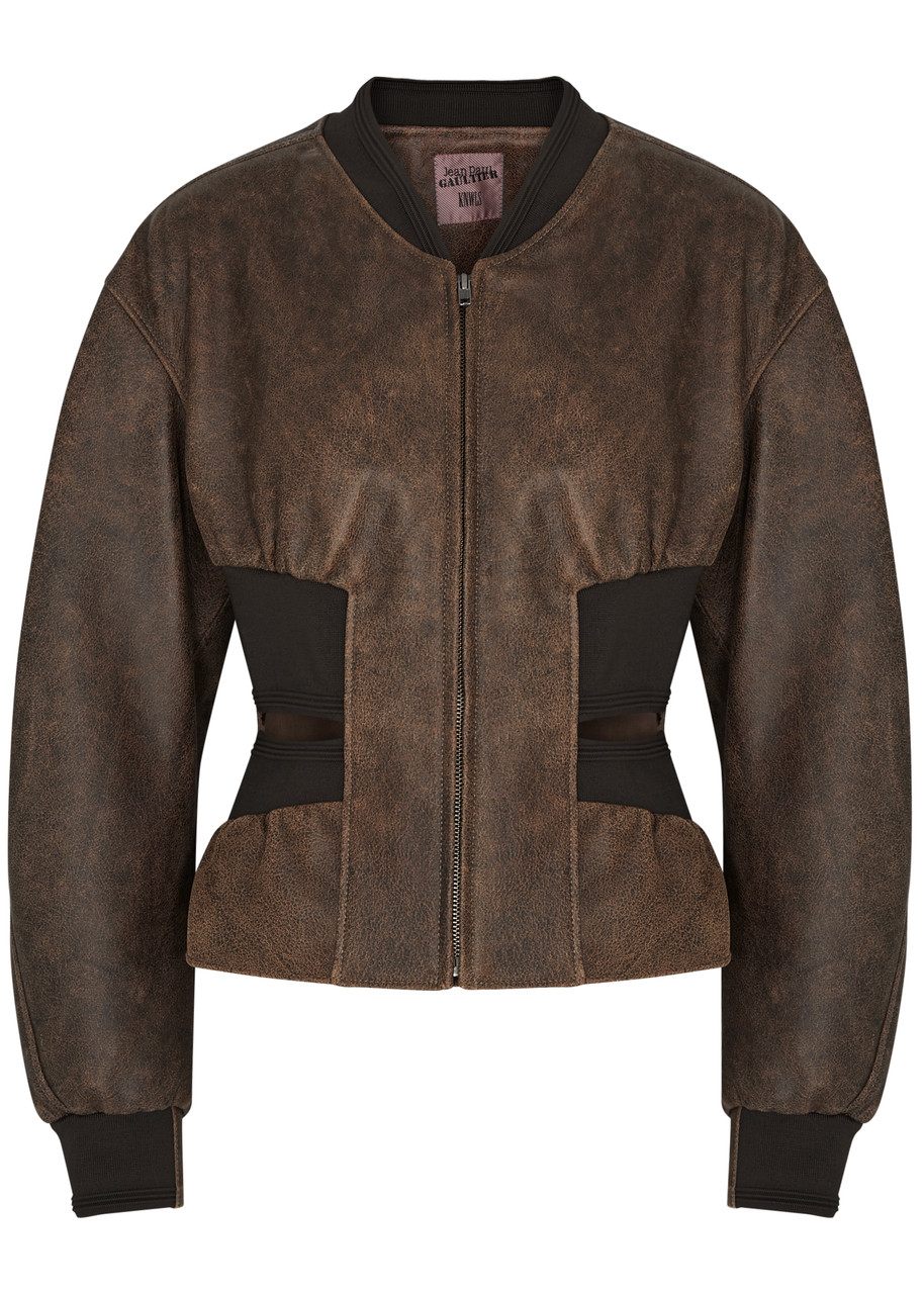 Jean Paul Gaultier X Knwls Cut-out Leather Bomber Jacket In Brown
