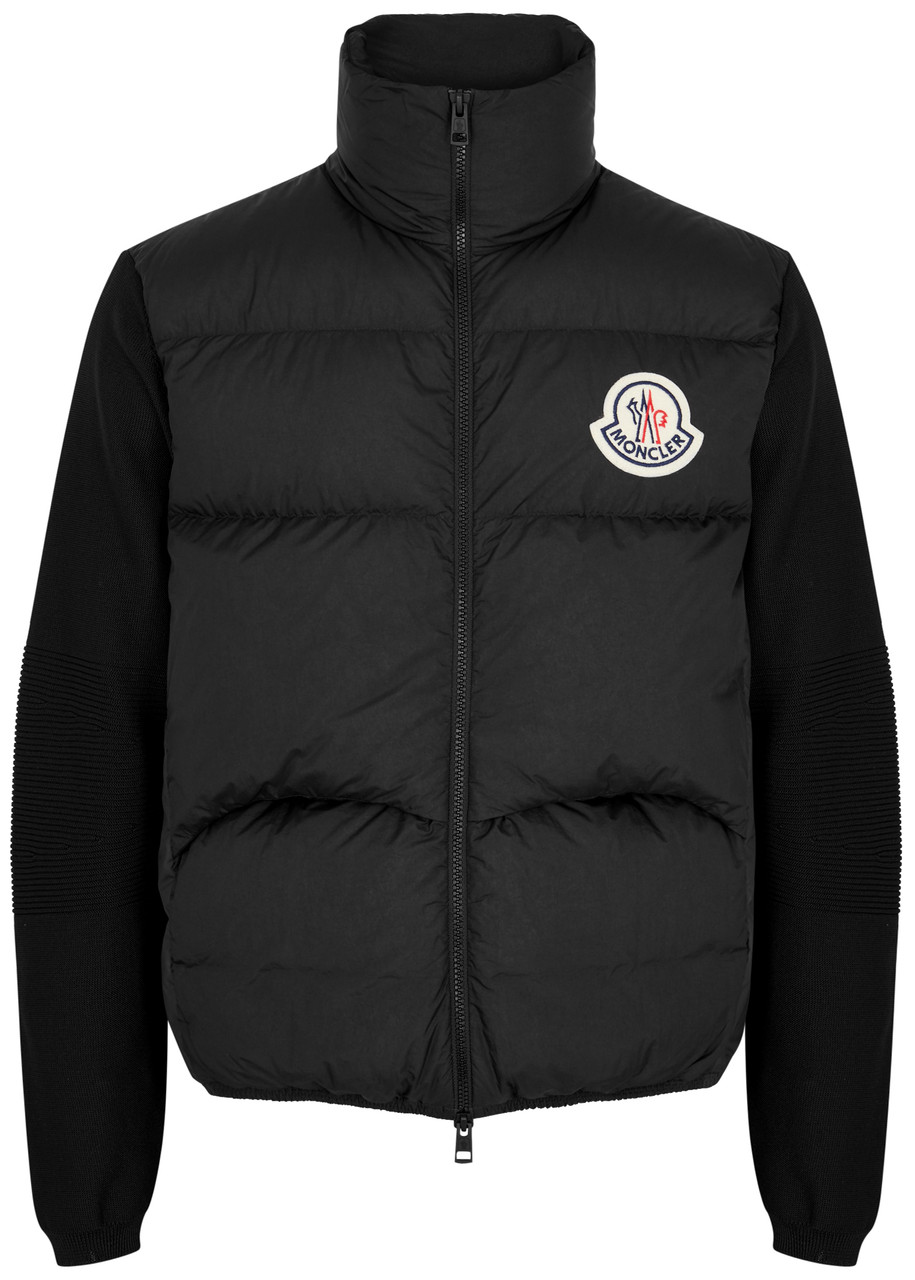 Moncler Knit-sleeve Quilted Down Jacket In Black