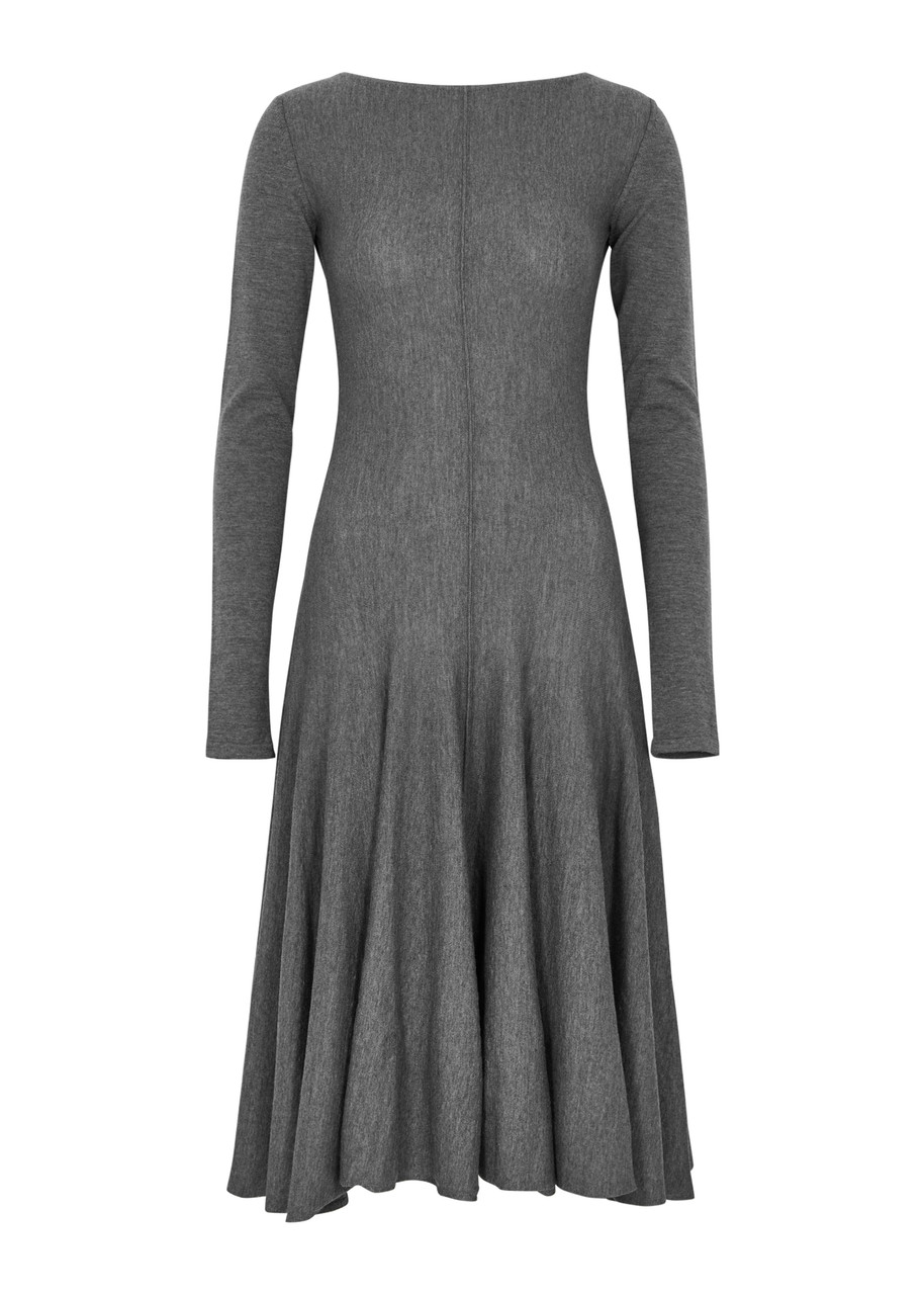 Khaite Dany Long Sleeve Merino Wool Sweater Dress In Grey