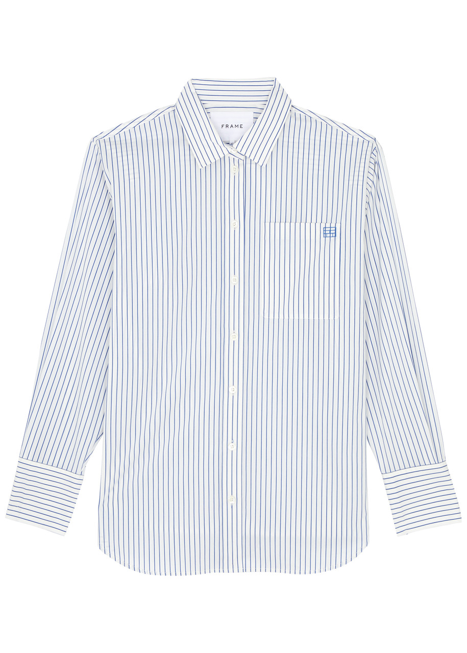 Frame The Oversized Striped Cotton-poplin Shirt In Blue And White