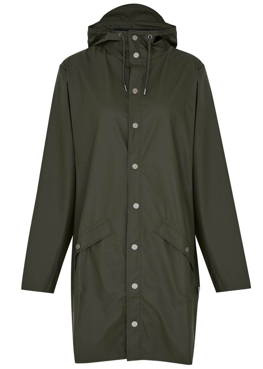 Rains Hooded Rubberised Jacket - Dark Green - XS