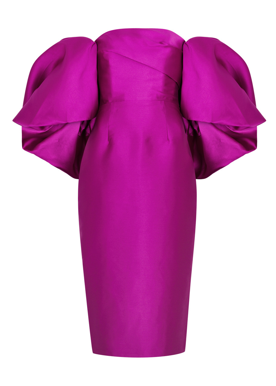 Solace London Marcia Faille Midi Dress - Fuchsia - 14