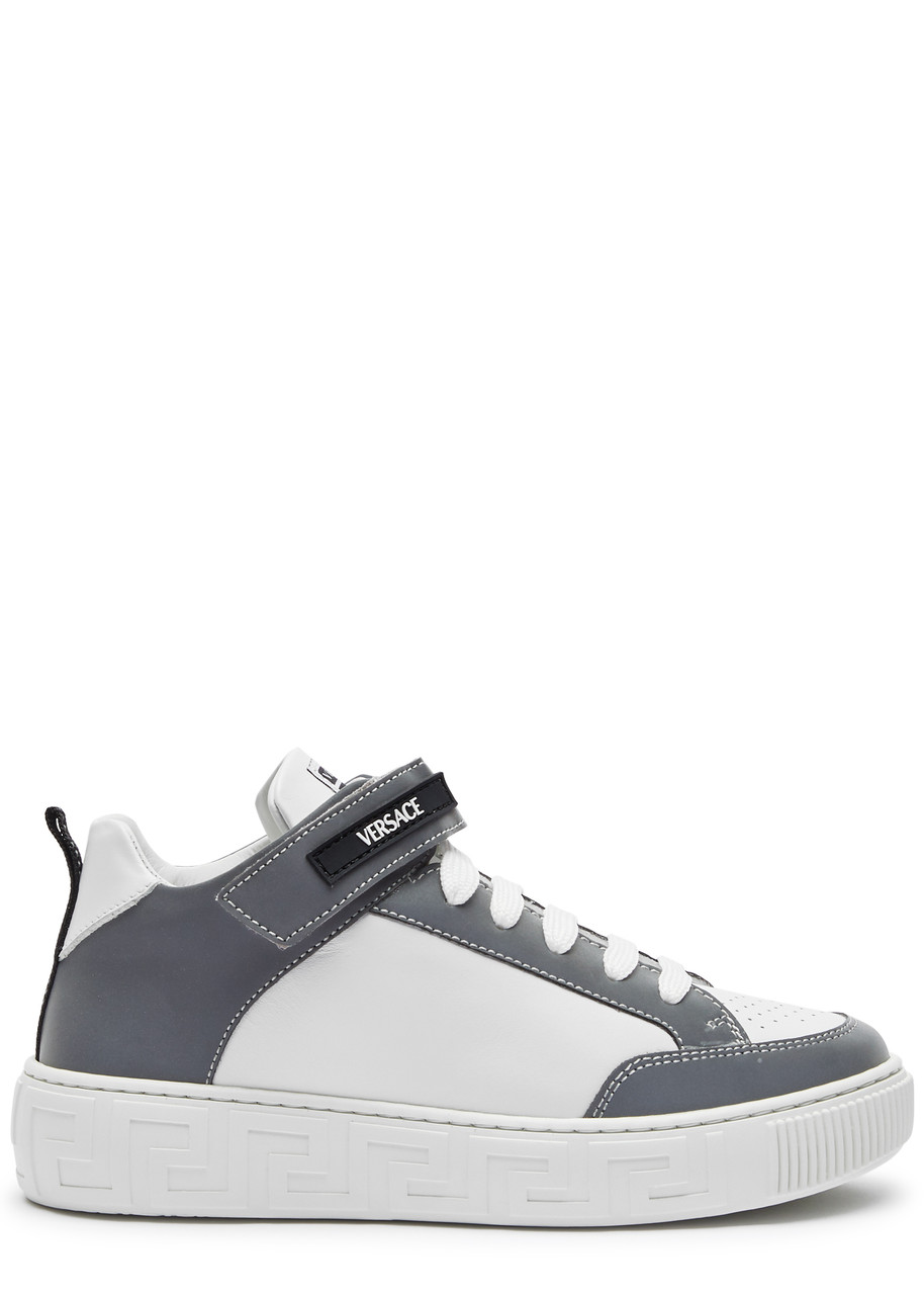 Versace Kids Greca Logo Leather Sneakers (it32-it33) In White