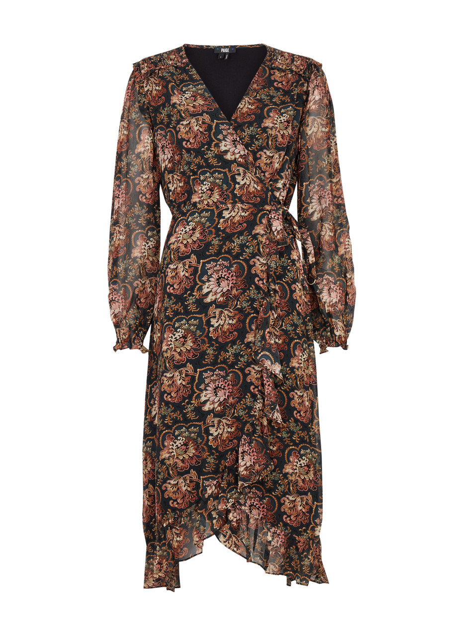 Paisley Print Silk V-Neck Dress