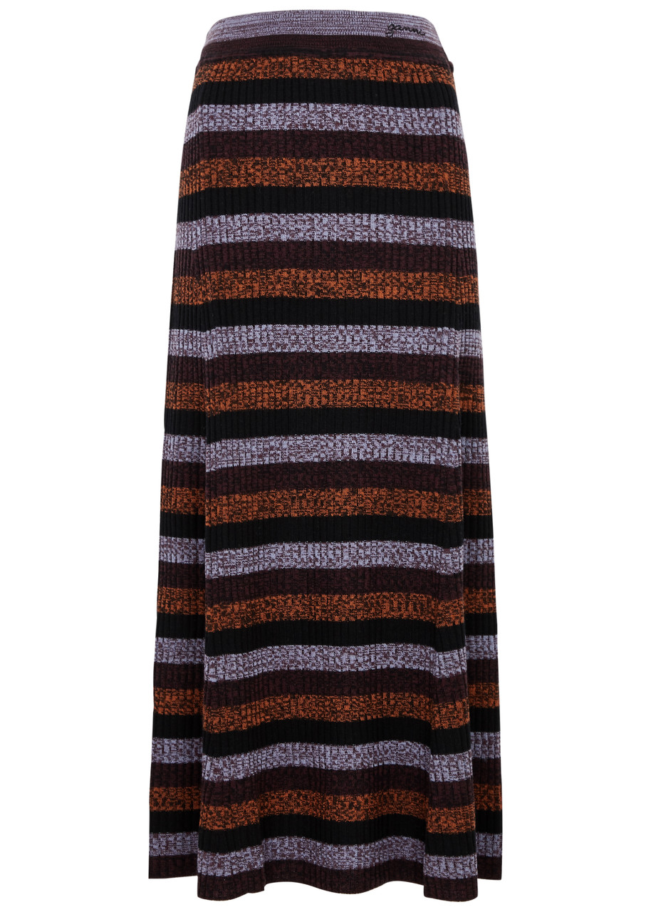 Ganni Rib-merino Striped Maxi Skirt In Multicoloured