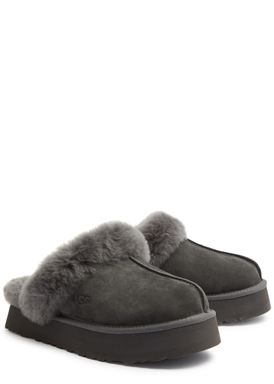  Ugg Disquette Suede Flatform Slippers , Slippers, Slip On, Charcoal - 3 