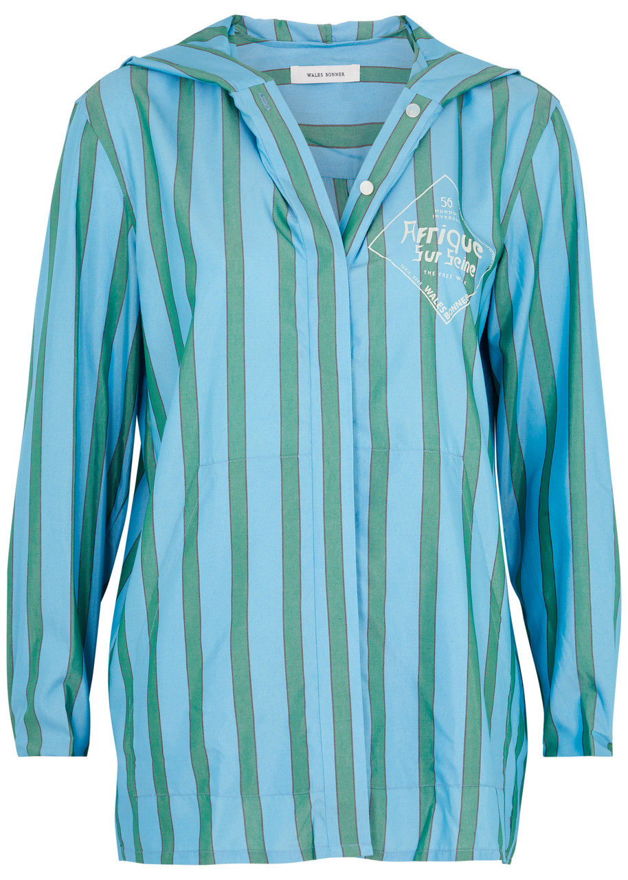 Wales Bonner Reprise Striped Hooded Poplin Shirt - Blue - 44 (UK 12 / M)