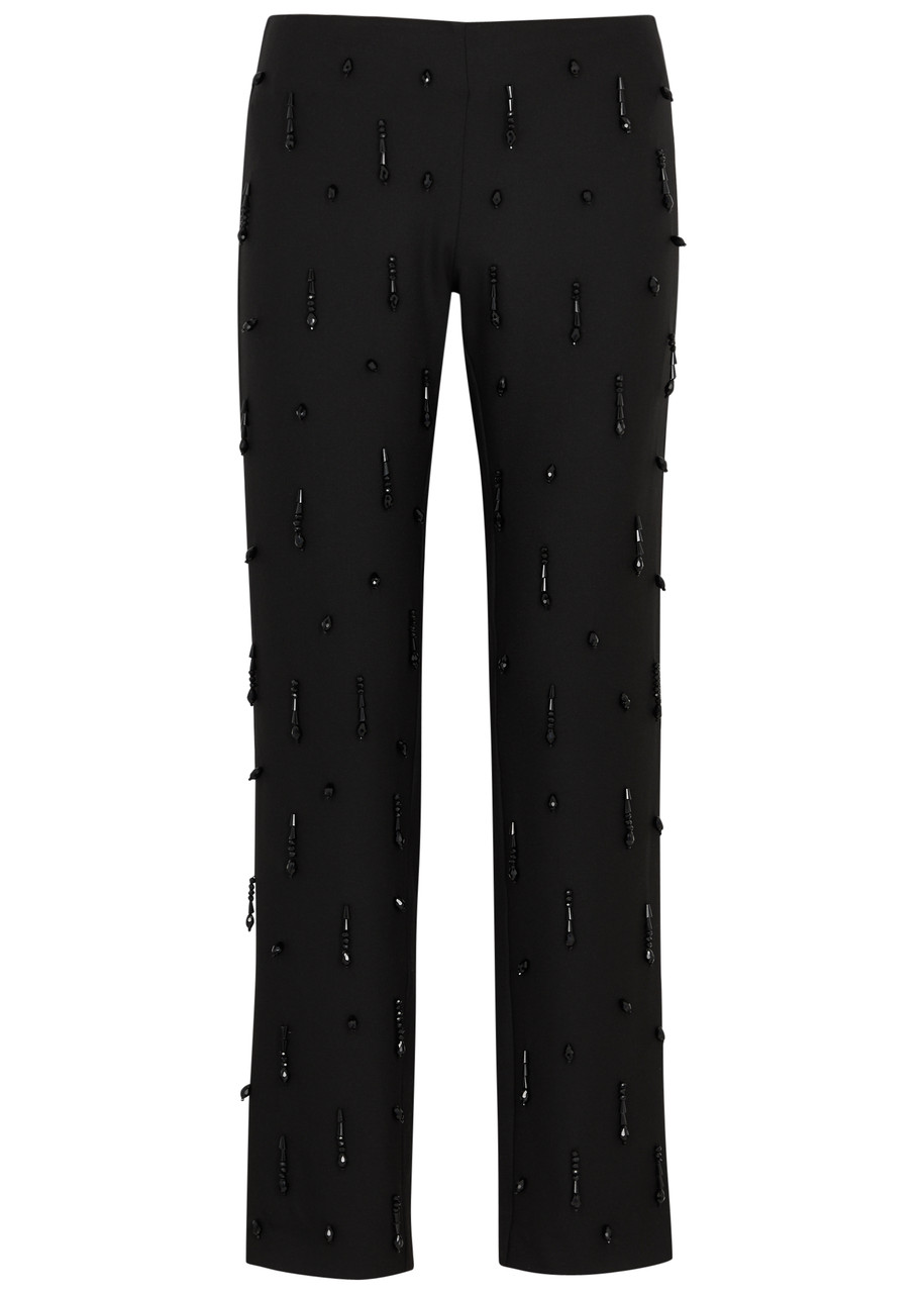 In The Mood For Love Trocadero Crystal-embellished Woven Trousers In Black