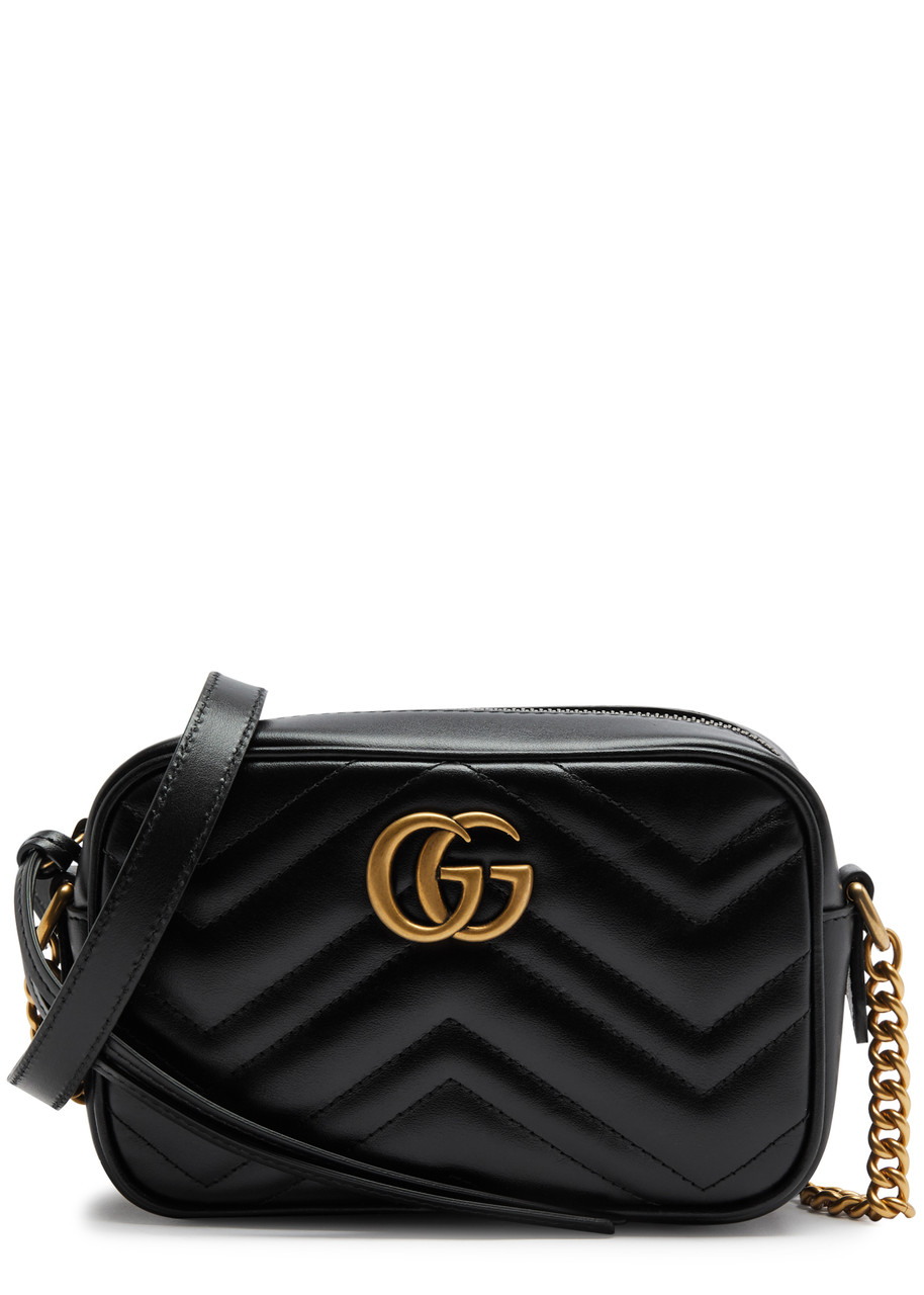 Gucci GG Marmont Mini Leather Cross Body Bag, Leather Bag, Black - One Size